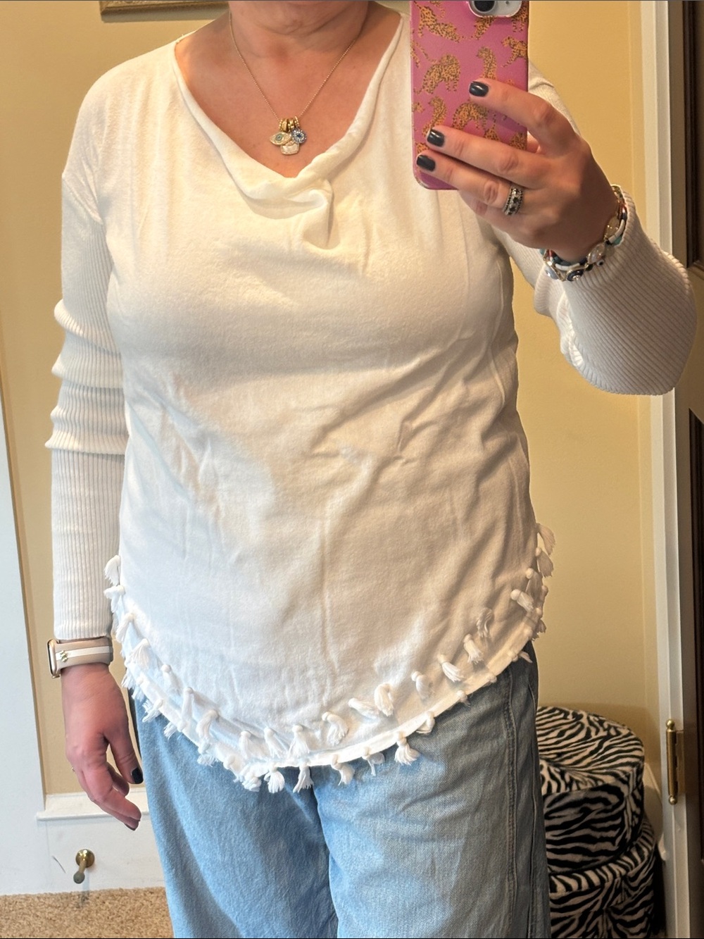 Lilly Pulitzer Ferrara White Tassel-Hem Long Sleeve Sweater